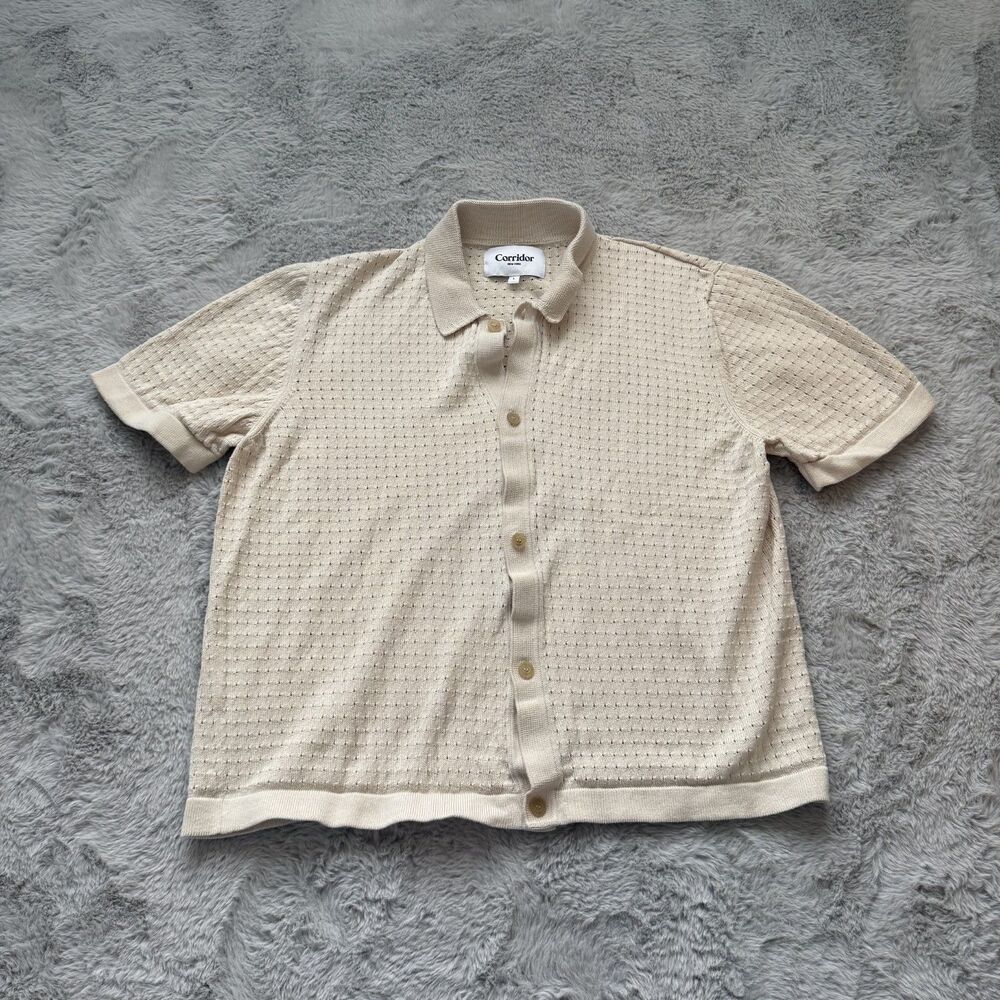 CORRIDOR NEW YORK POINTELLE KNIT MERCERIZED PIMA COTTON SHIRT LARGE